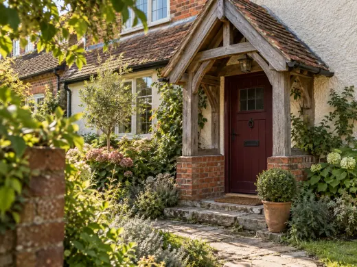 Illustrative character British house entrance with a timber porch used for the 58 Brighton Road link, not a photograph of the property.